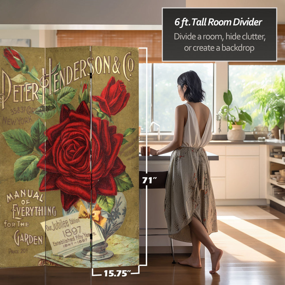6' Tall Double Sided Flower Seeds Canvas Room Divider, Roses