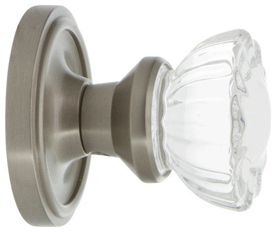 Classic Rosette Privacy Crystal Glass Knob, Satin Nickel