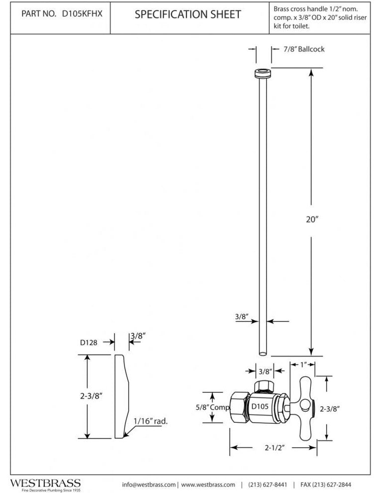 Toilet Kit - 5/8" Od X 3/8" Od X 20" Flat Head In Oil Rubbed Bronze, Oil Rubbed Bronze