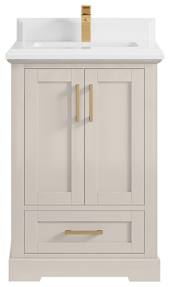 Boston 24" Single Sink Bath Vanity in Fine Grain 1.5" White Quartz