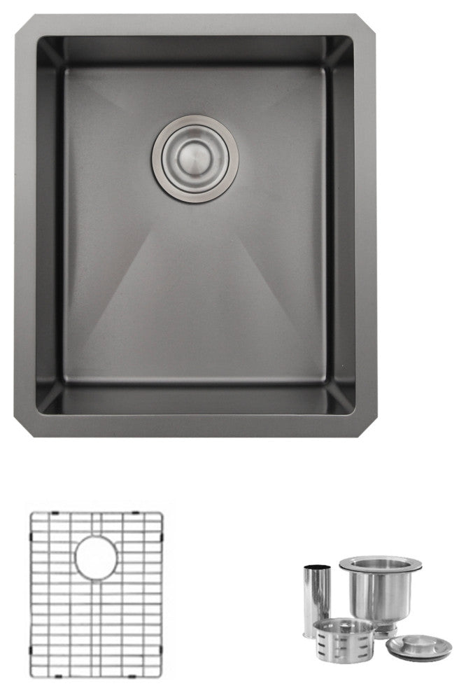 STYLISH 16in Graphite Black Single Bowl Undermount Stainless Steel Kitchen Sink