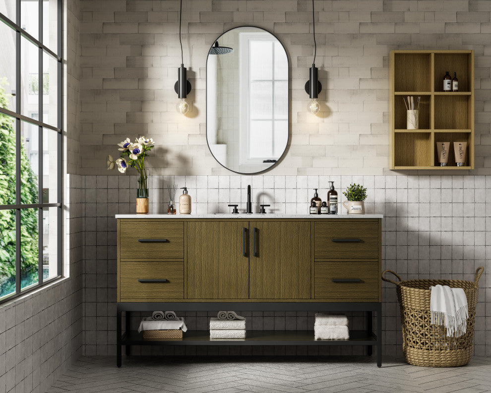 Home Living 60" Single Bathroom Vanity, Chestnut Brown