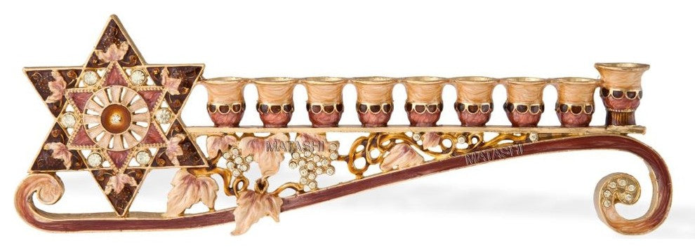 Long Hand Painted Menorah Candelabra Embellished w/ a Star of David Design, 9.25