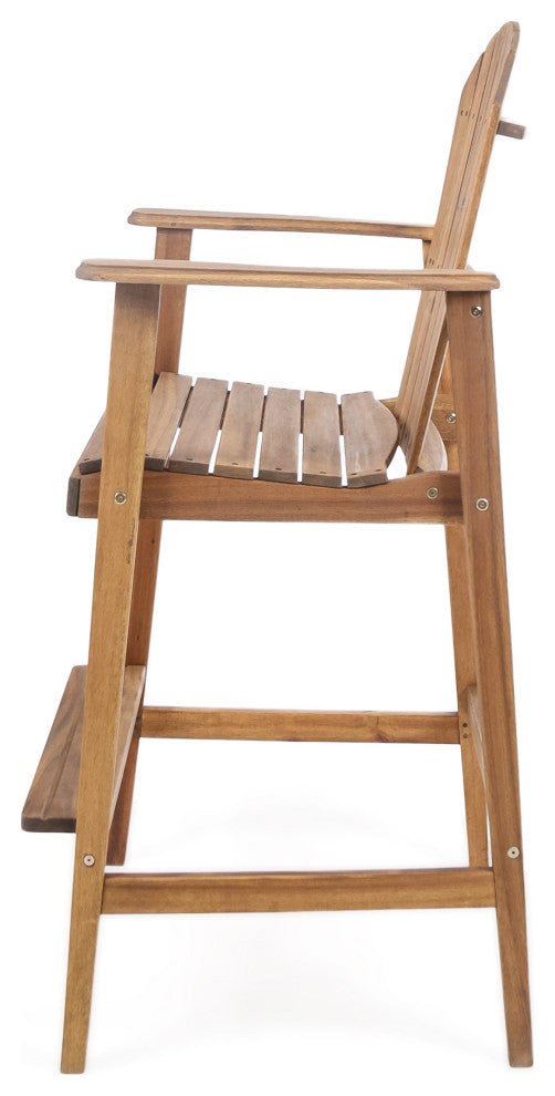 GDF Studio Malibu Outdoor Finish Acacia Wood Adirondack Barstools, Natural Stain, Set of 2