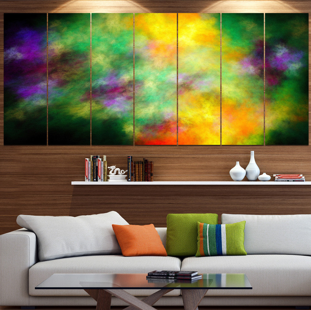 Colorful Sky with Blur Stars, Abstract Canvas Art Print, 83"x32", 7 Panels