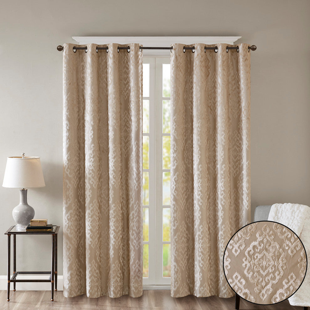SunSmart Mirage Knitted Jacquard Damask Total Blackout Grommet Top Curtain Panel