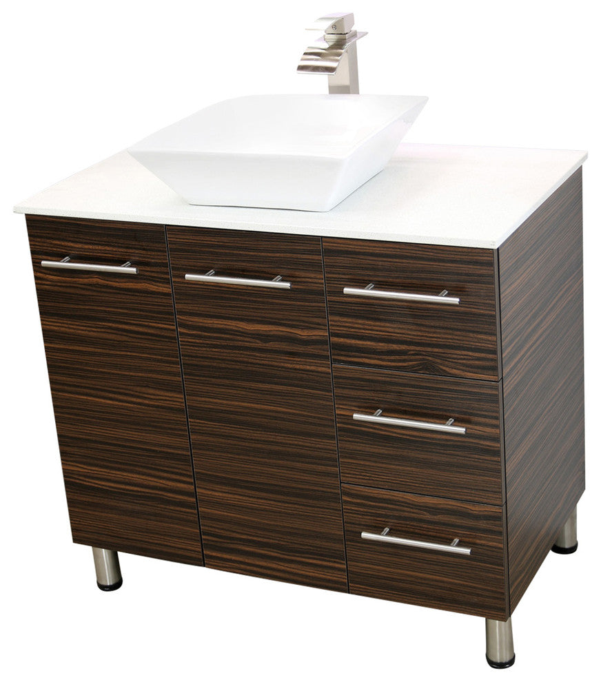 Windbay 48" Free Standing Vanity, Ebony, White Stone Flat Countertop