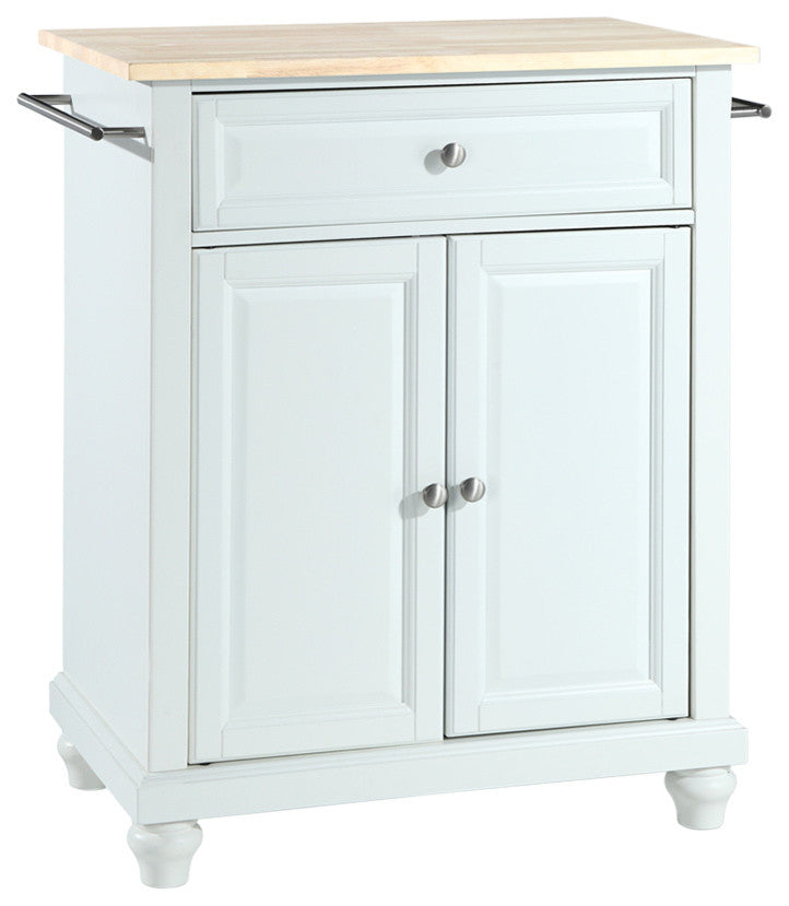 Crosley Furniture Cambridge Natural Wood Top Portable Kitchen Island in White