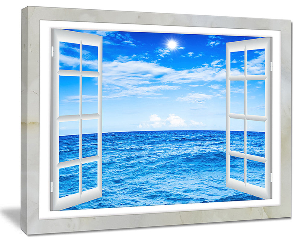 "Window Open To Blue Wavy Ocean" Seashore Wall Art, 20"x12"