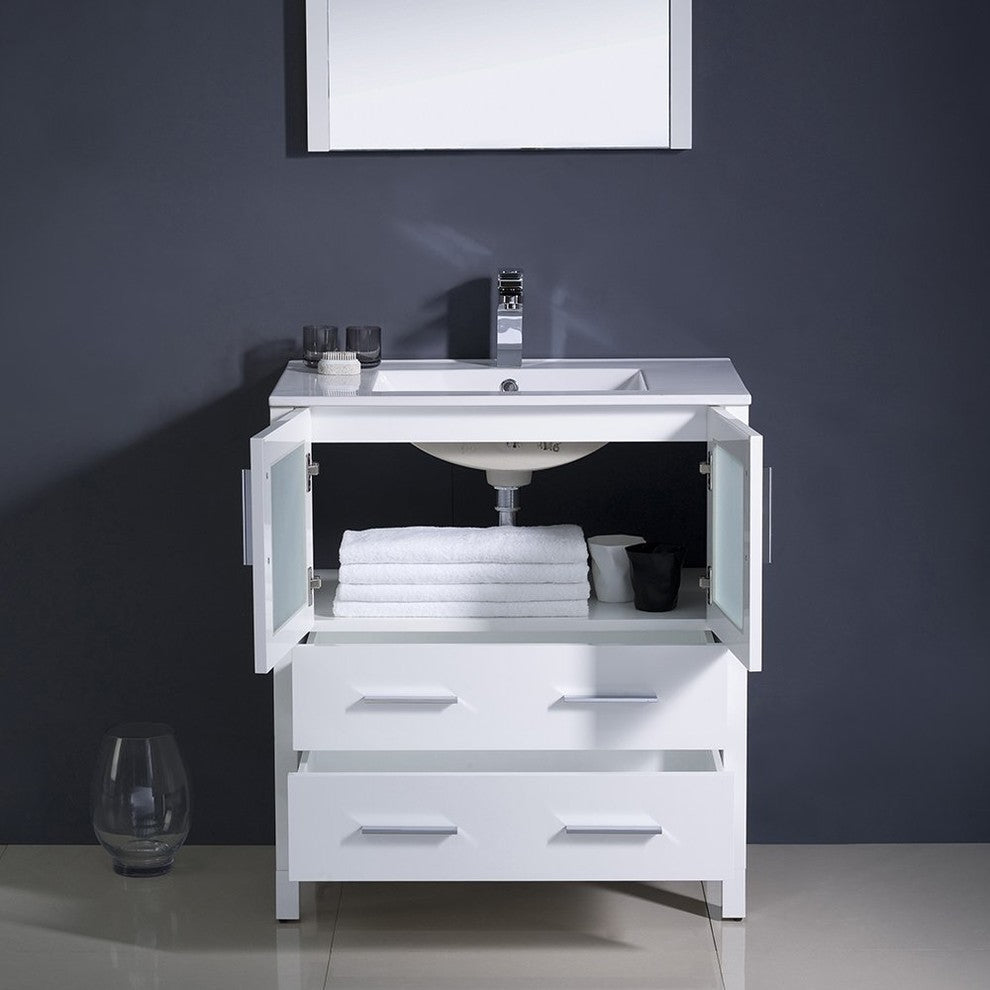Torino 30" White Modern Bathroom Vanity With Integrated Sink, FFT3071BN