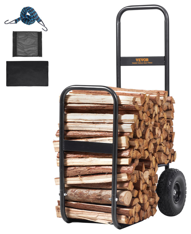 VEVOR Firewood Log Cart Wood Mover Hauler 250 lbs Capacity on PU Wheels Dolly