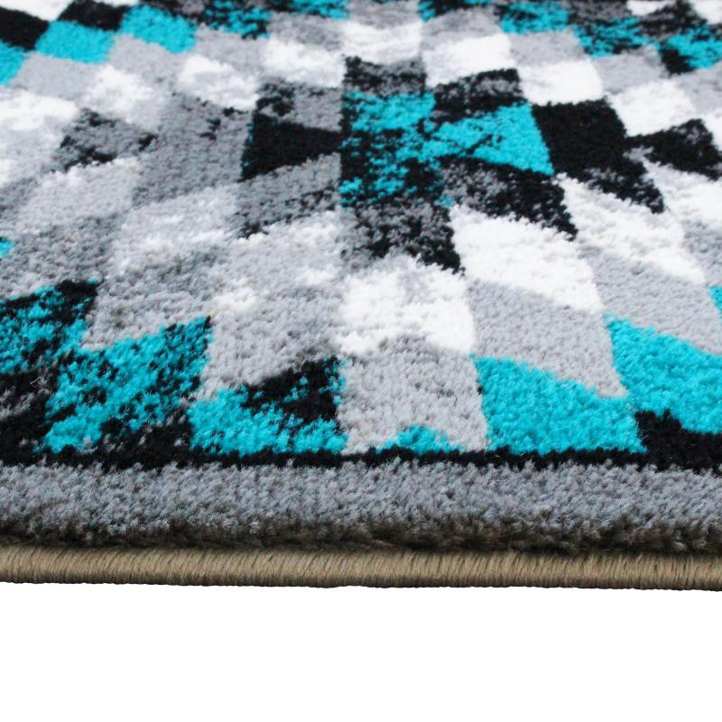 Teagan Collection Southwestern Area Rug - Olefin Rug with Jute Backing, Turquoise, 2' X 7'
