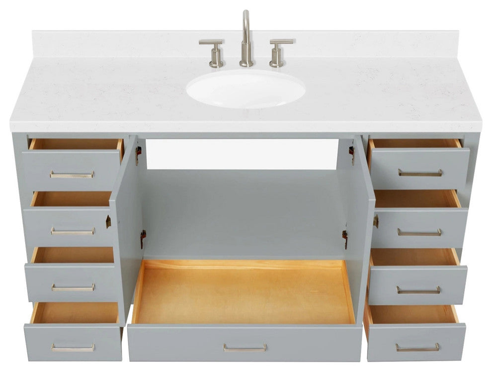 Ariel Cambridge 60" Single Sink Vanity, Carrara Quartz, Oval