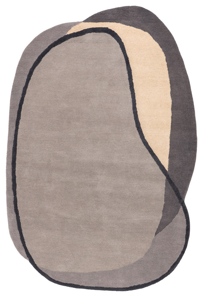 Greenwich Abstract Wool Area Rug, Grey 5'x8'Shaped