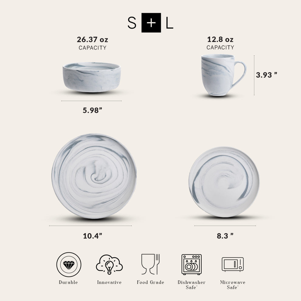 Stone Lain Brighton Porcelain 32 Piece Dinnerware Set, Gray