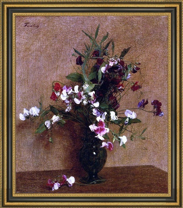 Henri FantinLatour Sweet Peas in a Vase Framed Premium Canvas Print, 20"x25"