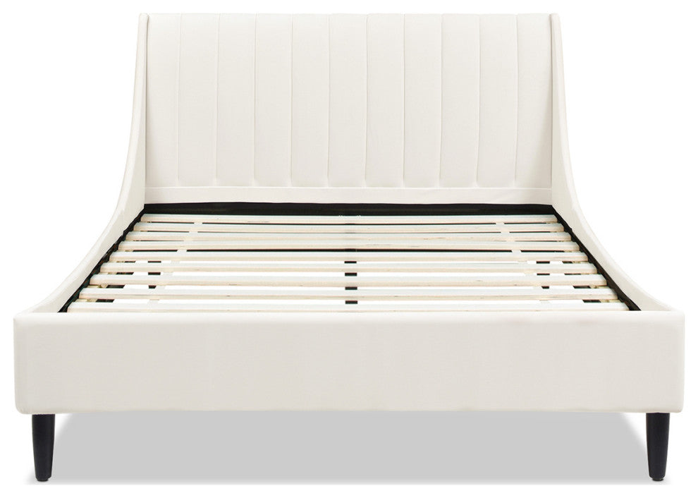 Jennifer Taylor Home Aspen Channel Tufted Headboard Platform Bed, Cloud White Performance Velvet, Queen