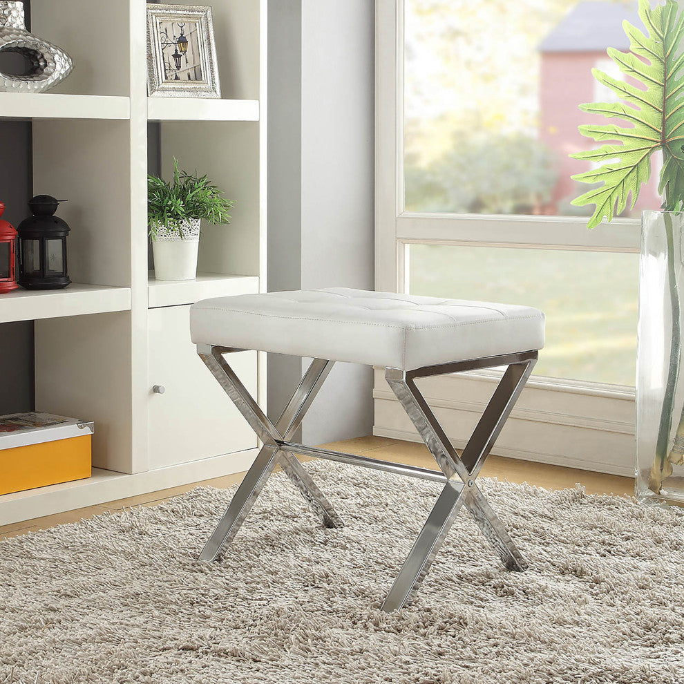 Elisabetta Vanity Bench, White and Chrome