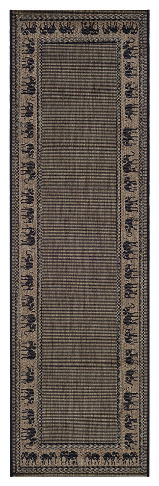 Couristan Recife Elephant Indoor/Outdoor Runner Rug, Cocoa-Black, 2'3"x7'10"