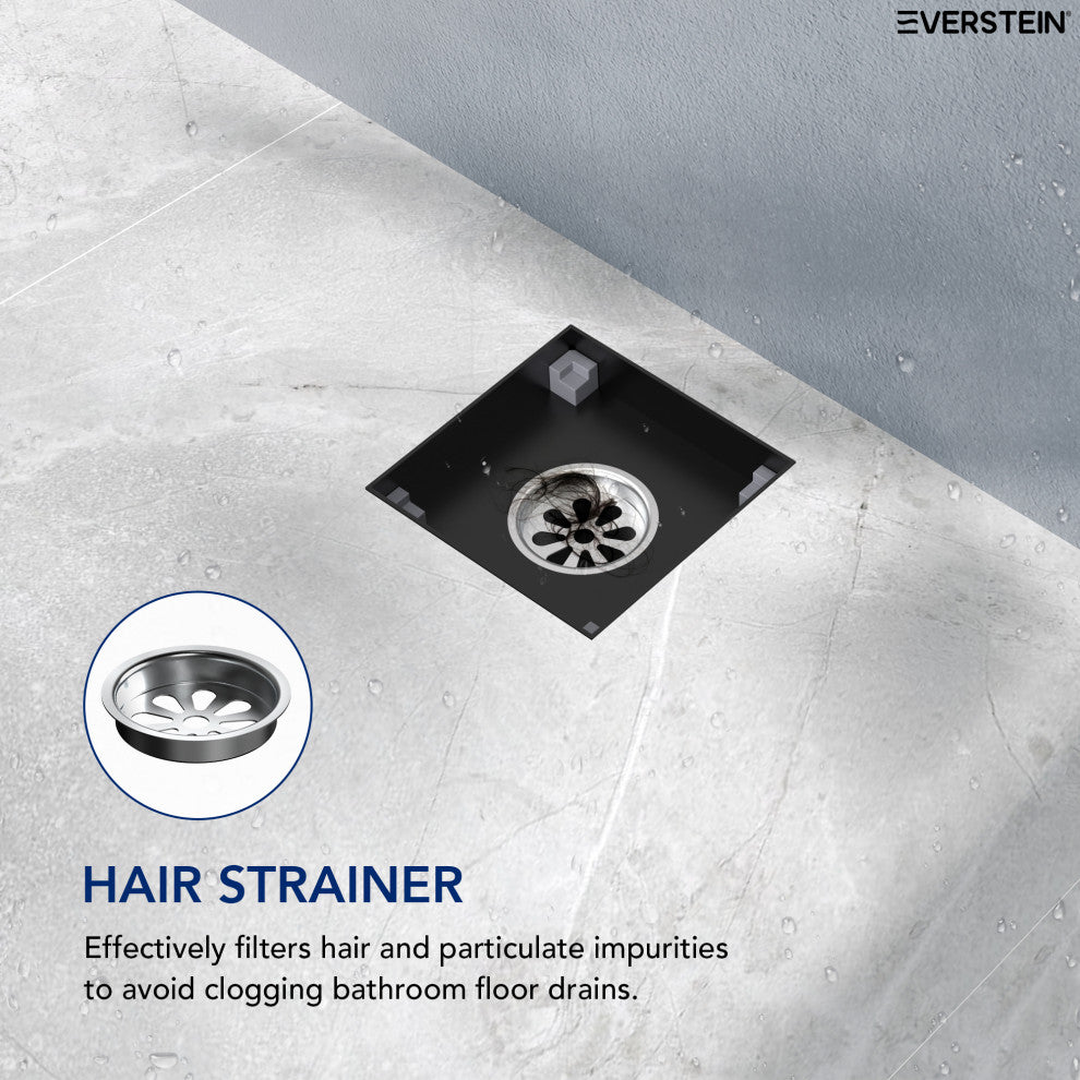 4"x4" Stainless Steel Square Shower Drain With Drain Cover, Matte Black
