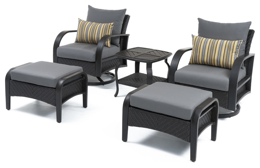 Barcelo 5 Piece Sunbrella Outdoor Patio Motion Club Seating Set, Charcoal Gray