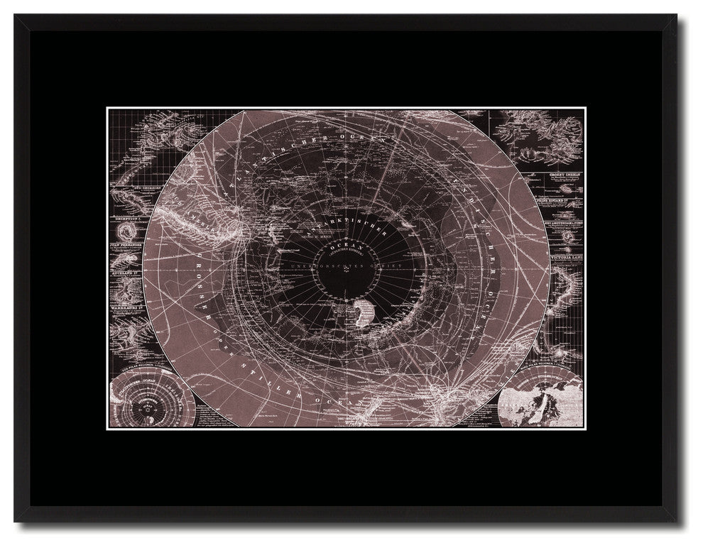 Antarctica South Pole Vintage Vivid Sepia Map Canvas, 16"x21"