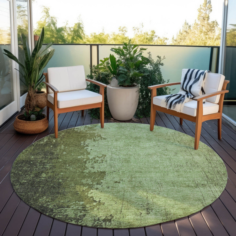 Machine Washable Indoor/Outdoor Chantille ACN1912 Aloe 8' x 8' Round Rug