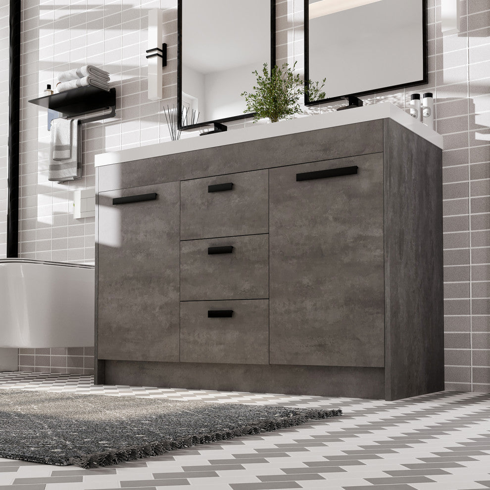 Eviva Lugano 48" Cement Gray Modern Double Sink Bathroom Vanity