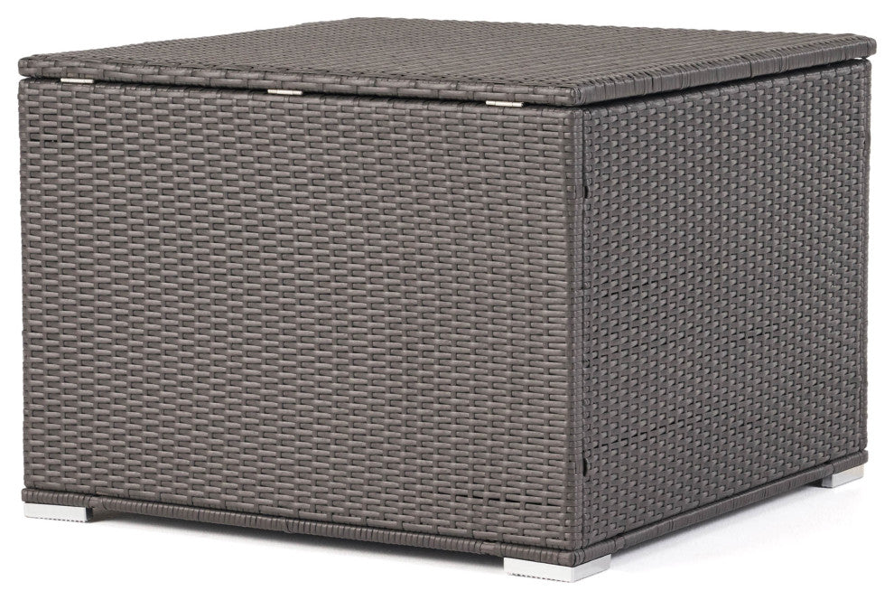 GDF Studio Sampa Outdoor Wicker Storage Ottoman, Gray