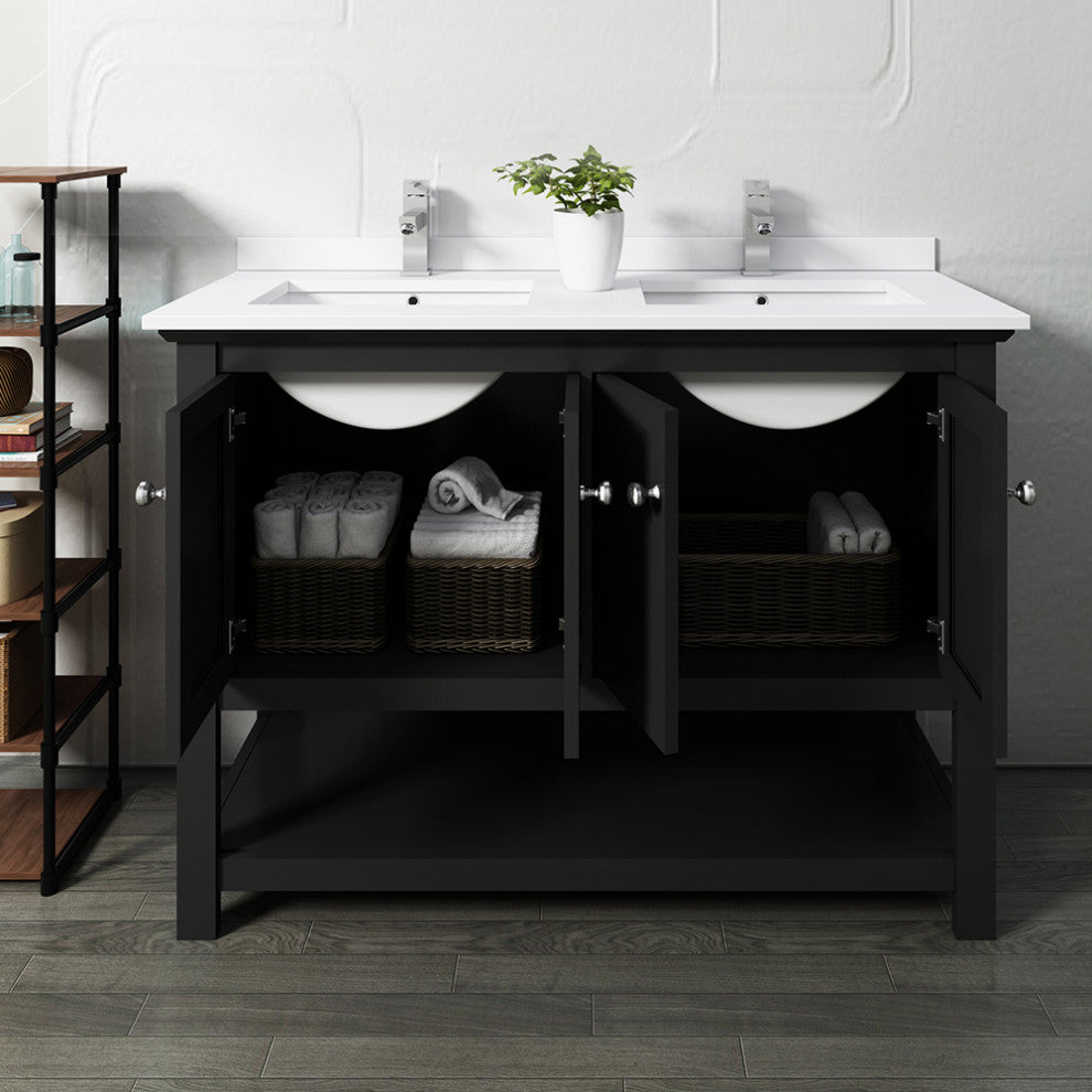 Fresca Manchester 48" Black Double Sink Cabinet, Top and Sinks