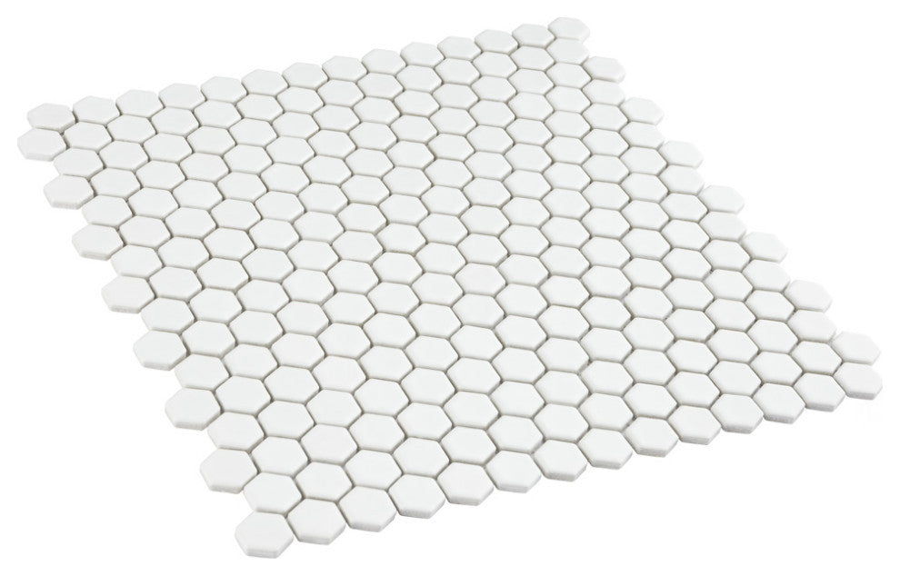 Colmena Hex Porcelain Floor and Wall Mosaic Tile, Matte White