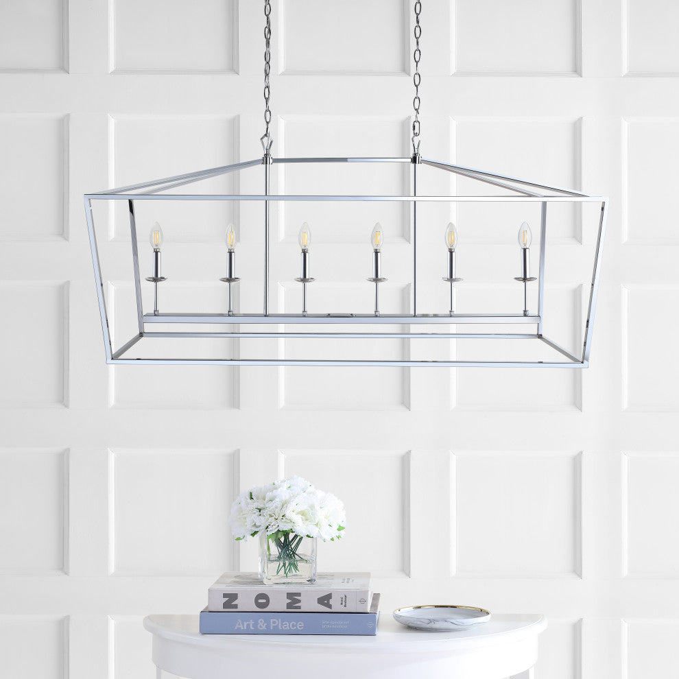 Pagoda Lantern Metal LED Pendant, Chrome, Width: 49"
