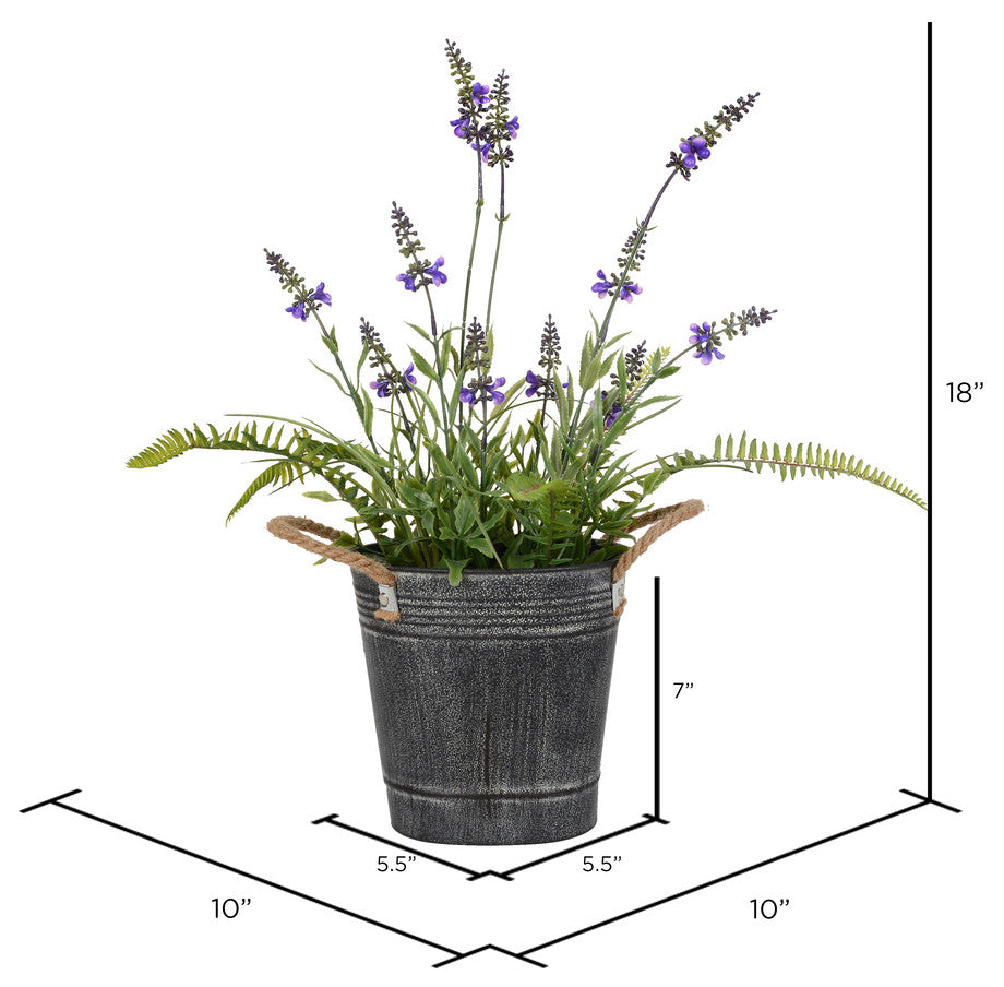 Vickerman Lavender Flower Fern in Iron Pot, 18"