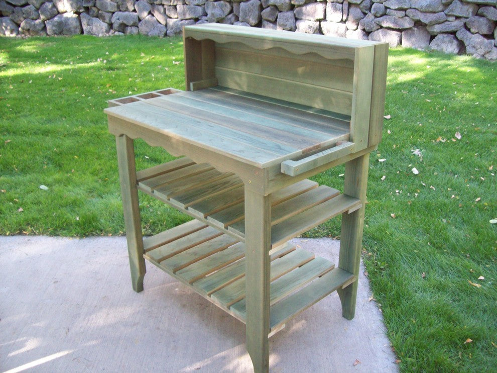 Deluxe Potting Bench, Green Wash
