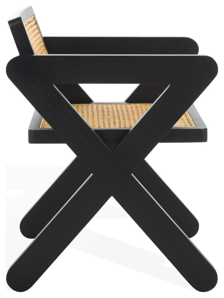 Safavieh Couture Tyrrell Rattan Dining Chair, Black/Natural