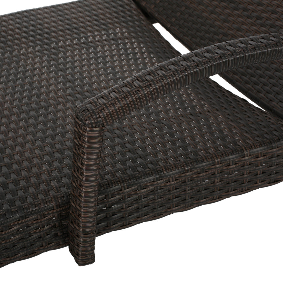 GDF Studio Olivia Outdoor Brown Wicker Armed Chaise Lounge Chairs, Set of 4