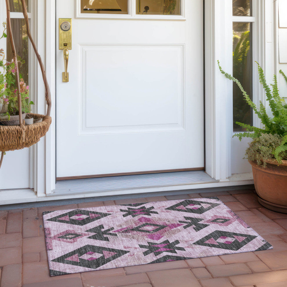 Machine Washable Indoor/Outdoor Chantille ACN1882 Pink 1'8" x 2'6" Rug