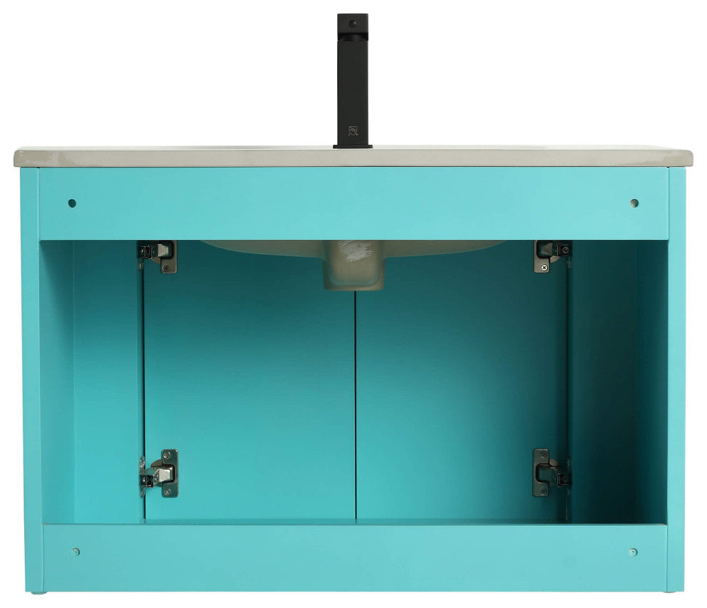Caskvalley Bath Vanity, Straight Fluted Design Sink Included, Tiffany Blue, 30"