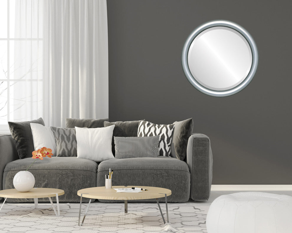 Pasadena Framed Round Mirror, Silver Shade, 19"x19"
