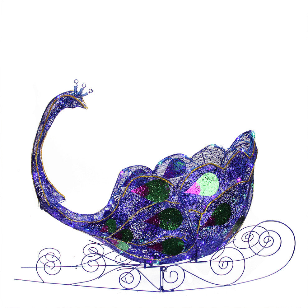 40" Pre-Lit Twinkling LED Glittered Peacock Sleigh Christmas Decoration
