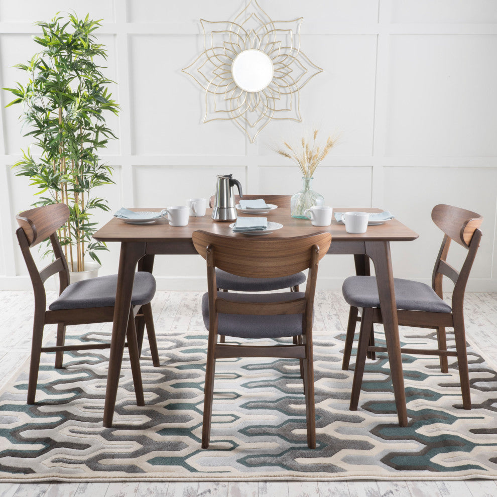 GDF Studio Mid-Century Modern 5 Piece Dining Set, Natural Walnut/Dark Gray