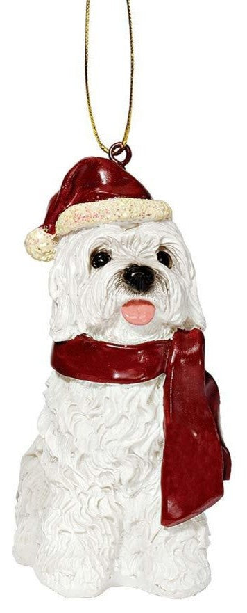 Maltese Holiday Dog Ornament Sculpture