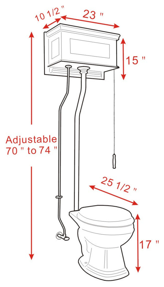 Light Oak Raised High Tank Toilet with White Round Bowl & Satin LPipe