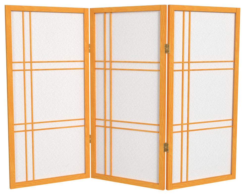 3' Tall Double Cross Shoji Screen, Honey, 3 Panels
