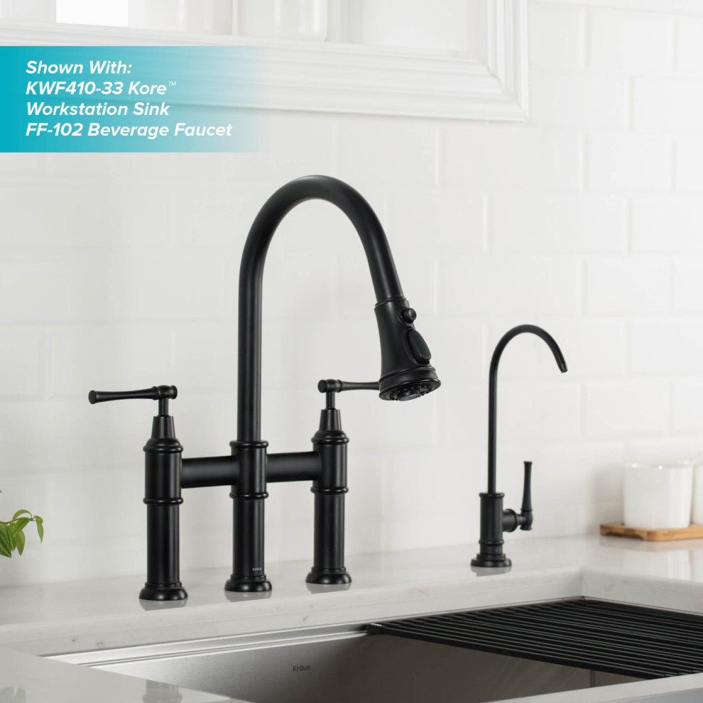 Allyn Traditional 3-Function Bridge Pull-Down Kitchen Faucet Matte Black