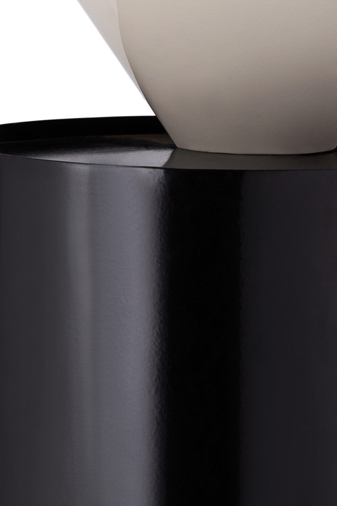 Damon White Metal Top End Table, Matte Black Base