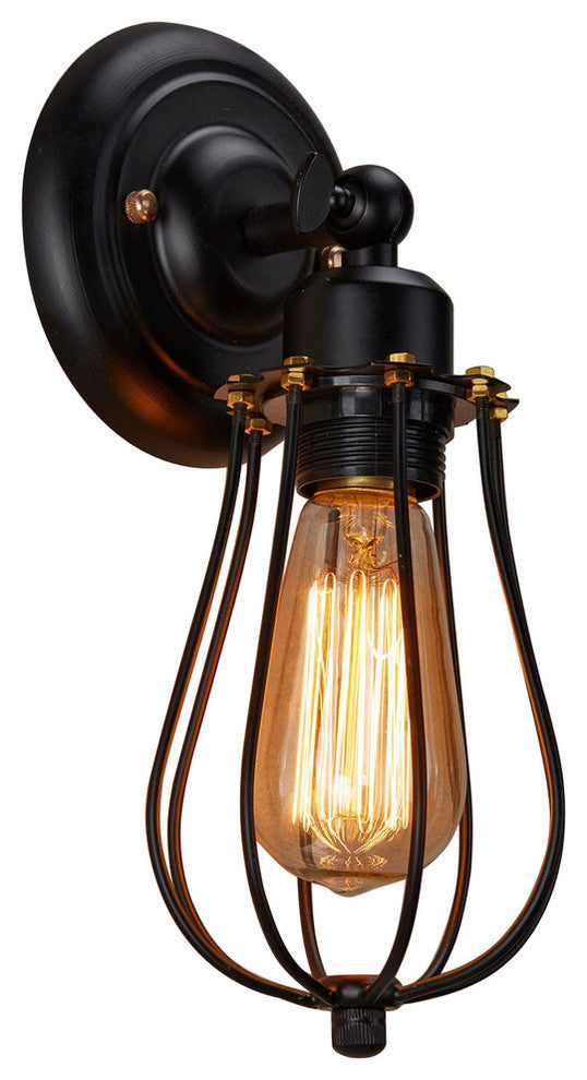Industrial Edison Mini Black Wire Cage Wall Sconce