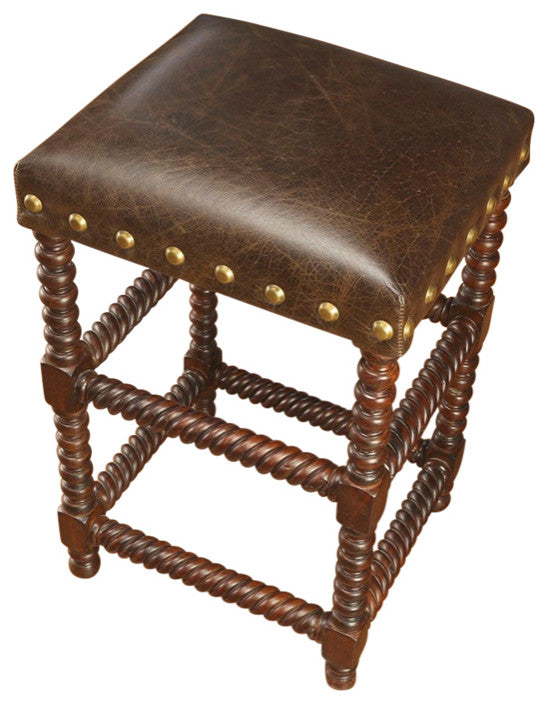 Conkling Bobbin 28" Leg Bar Stool, Stained Pecan
