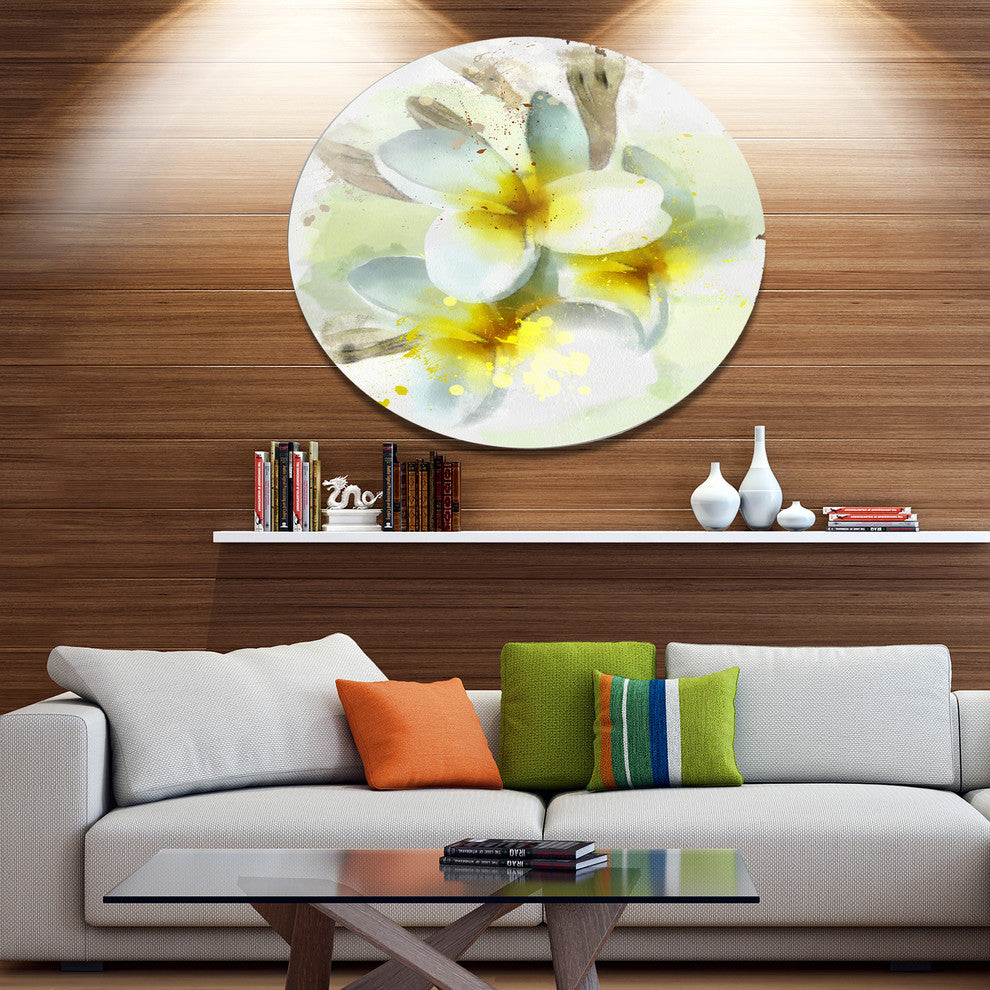 Frangipani Flowers Watercolor, Floral Large Disc Metal Wall Art, 11"