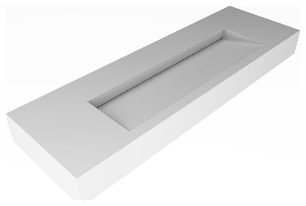 CastelloUSA Pyramid Solid Surface Wall Mounted Ramp Basin Sink, White, 60", No Faucet Hole